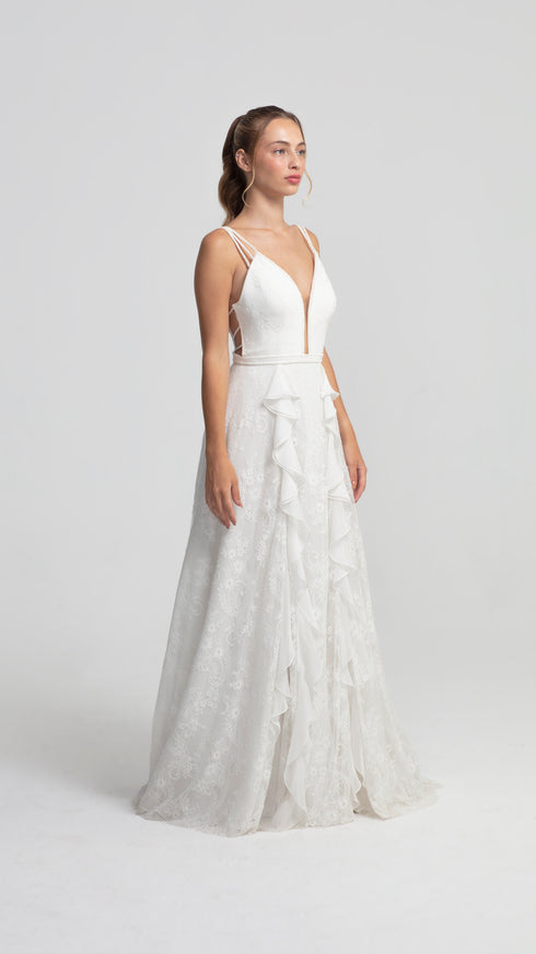 French Lace Wedding Dress With Decollete Chest And Back