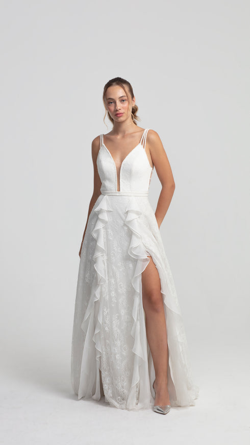 French Lace Wedding Dress With Decollete Chest And Back