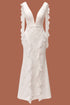 INLAID, FRENCH LACE WEDDING DRESS WITH FLOUNCE SLEEVE AND HIP DETAIL - Barrus London