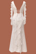 INLAID, FRENCH LACE WEDDING DRESS WITH FLOUNCE SLEEVE AND HIP DETAIL - Barrus London