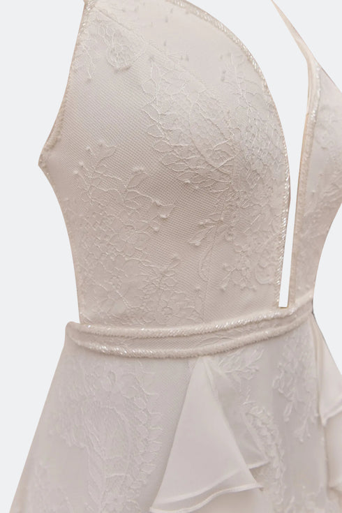 FRENCH LACE WEDDING DRESS WITH DECOLLETE CHEST AND BACK - Barrus London