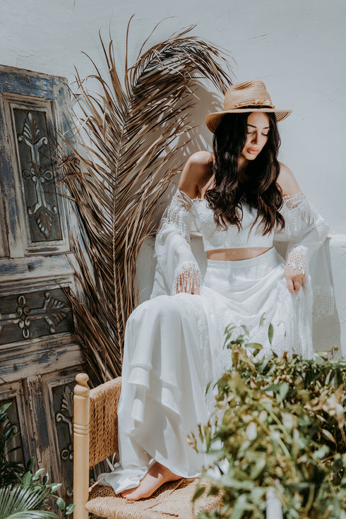 TWO PART WEDDING DRESS WITH FINGERED AND CHIFFON DETAIL - Barrus London