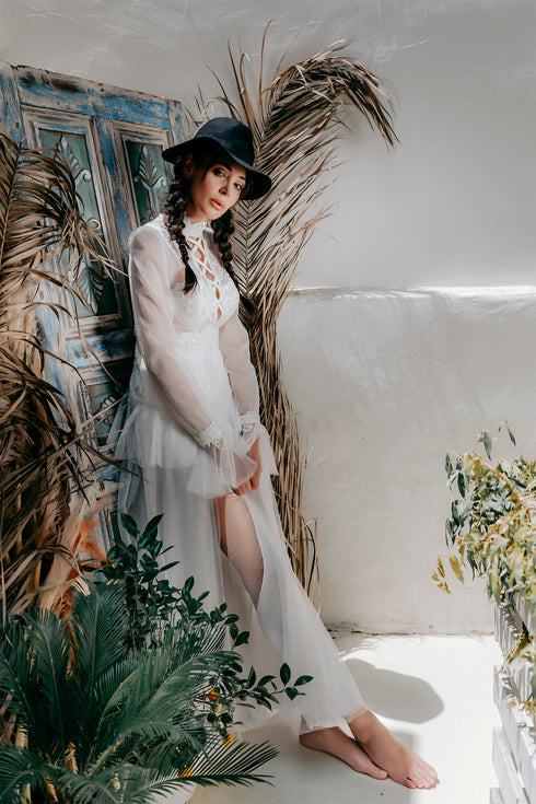 INLAID WEDDING DRESS WITH TWO SLIT DETAIL - Barrus London