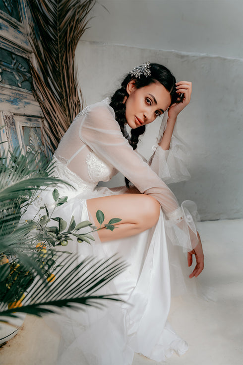 INLAID WEDDING DRESS WITH TWO SLIT DETAIL - Barrus London