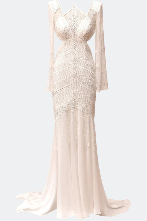 CUT BACK WEDDING DRESS WITH SEE THROUGH DETAIL - Barrus London