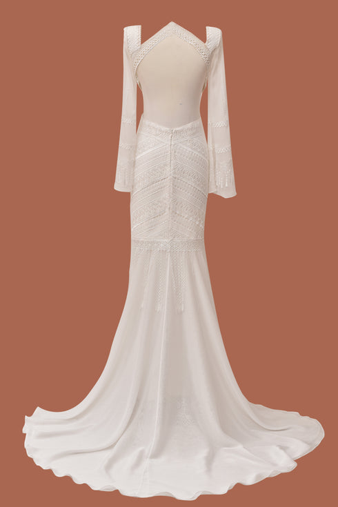 CUT BACK WEDDING DRESS WITH SEE THROUGH DETAIL - Barrus London