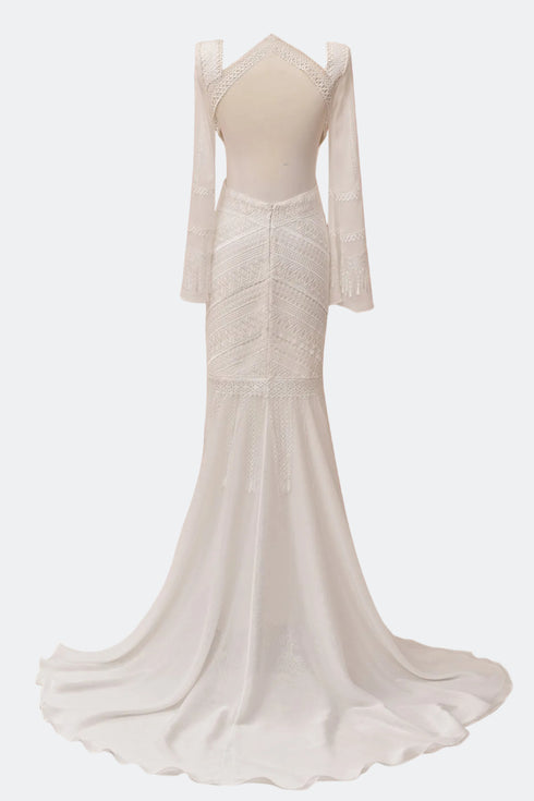 CUT BACK WEDDING DRESS WITH SEE THROUGH DETAIL - Barrus London