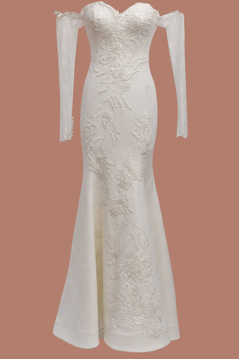 FISH TAIL STRAPLESS WEDDING DRESS WITH SLEEVE DETAIL - Barrus London