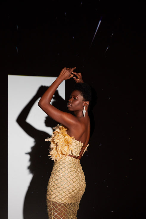 Gold Nude Tulle Midi Skirt