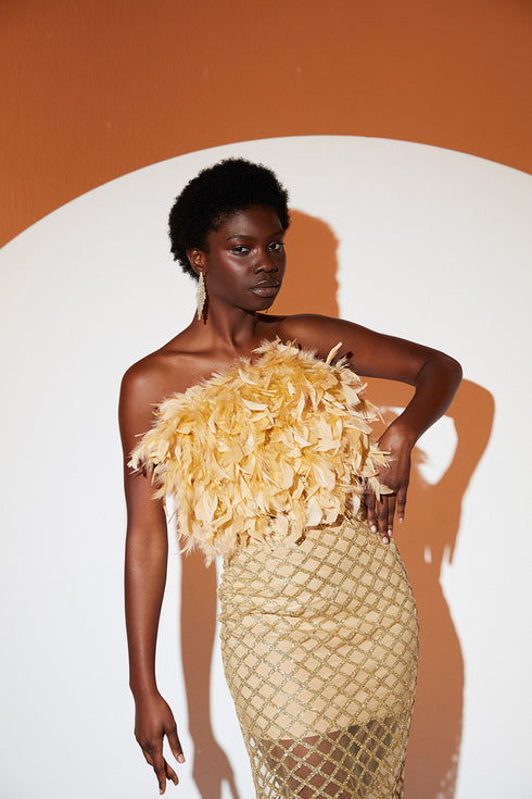 Gold Nude Tulle Midi Skirt