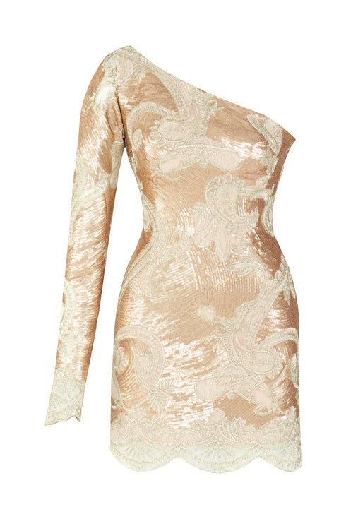 One Sleeve Bronz Shine Mini Dress