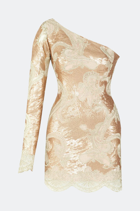 One Sleeve Bronz Shine Mini Dress