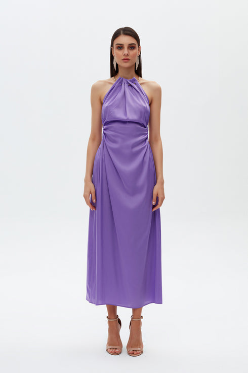 Paisley Purple Chain Detailed Satin Dress