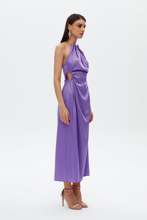 Paisley Purple Chain Detailed Satin Dress