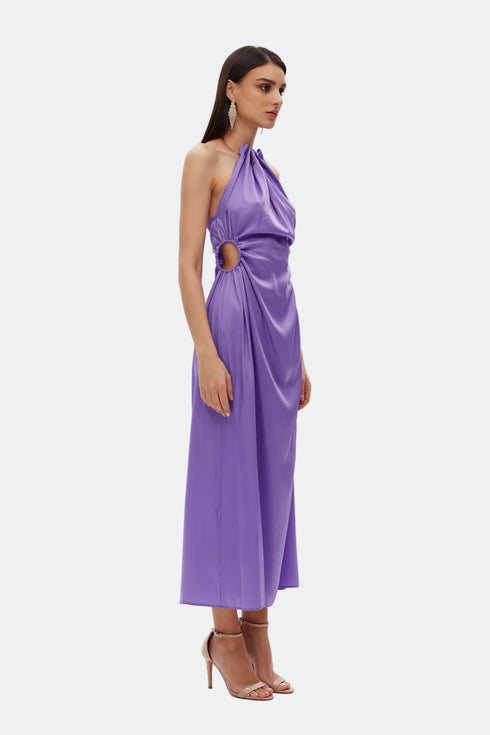 Paisley Purple Chain Detailed Satin Dress