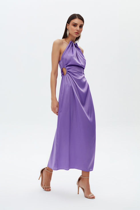 Paisley Purple Chain Detailed Satin Dress
