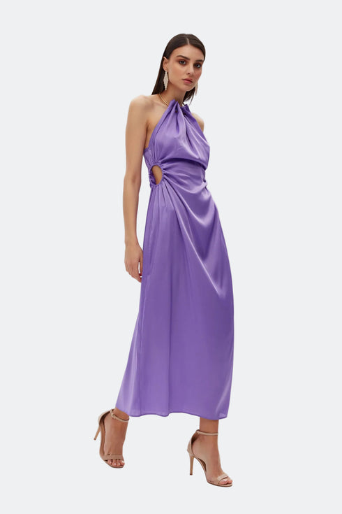 Paisley Purple Chain Detailed Satin Dress