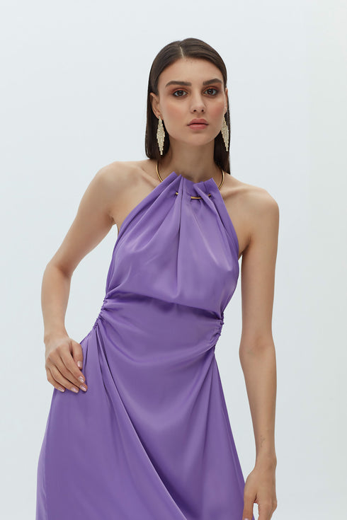 Paisley Purple Chain Detailed Satin Dress