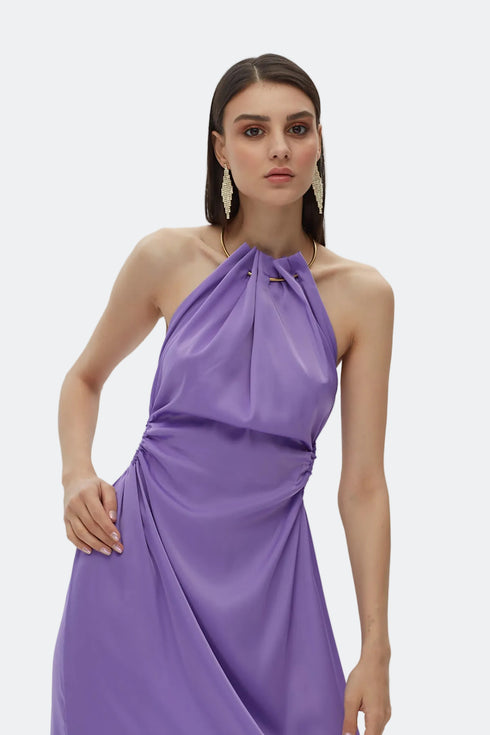 Paisley Purple Chain Detailed Satin Dress