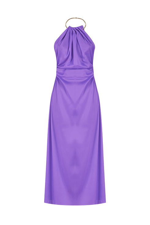 Paisley Purple Chain Detailed Satin Dress