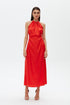 Safety Orange Chain Detailed Satin Dress