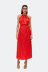 Safety Orange Chain Detailed Satin Dress