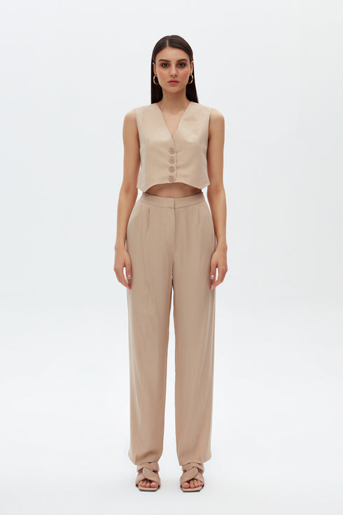 Practical Beige V Neck Vest