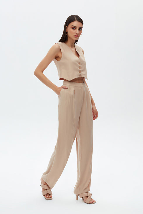 Practical Beige V Neck Vest