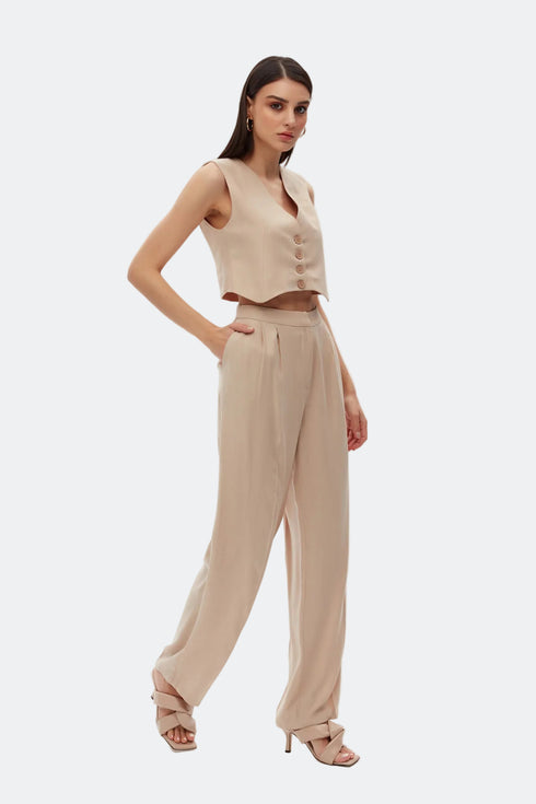 Practical Beige V Neck Vest