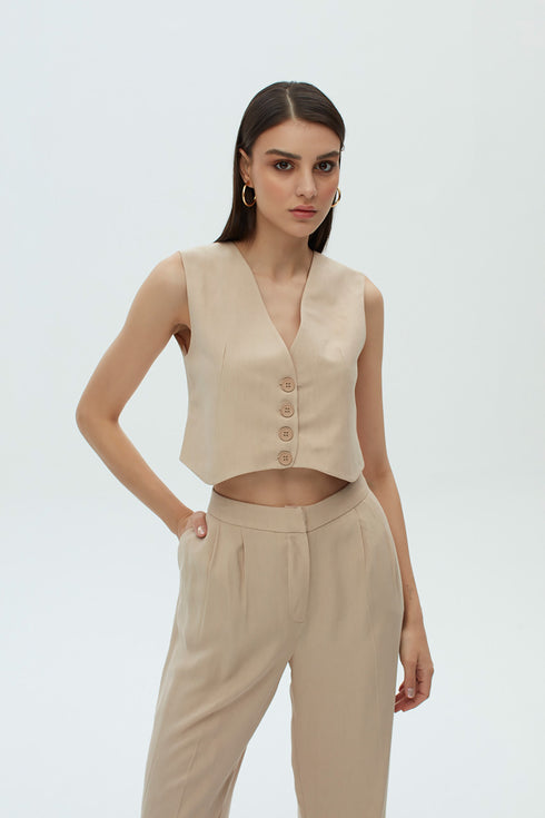 Practical Beige V Neck Vest
