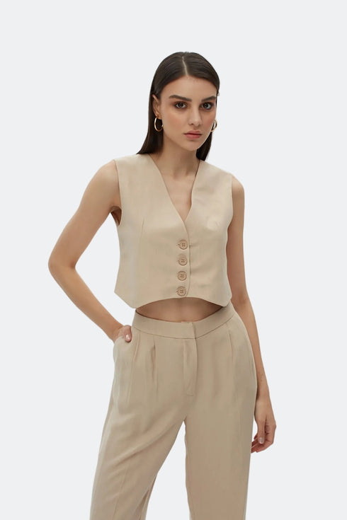 Practical Beige V Neck Vest