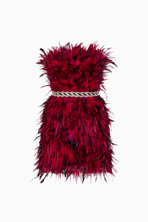 Stone Belted Pile Strapless Mini Dress