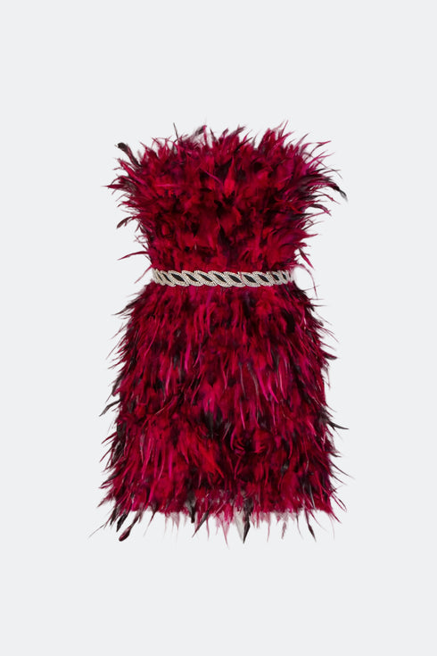 Stone Belted Pile Strapless Mini Dress