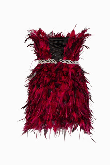 Stone Belted Pile Strapless Mini Dress