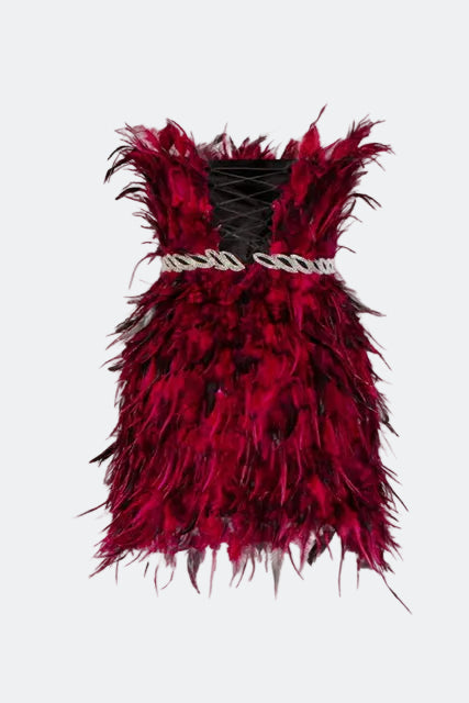Stone Belted Pile Strapless Mini Dress