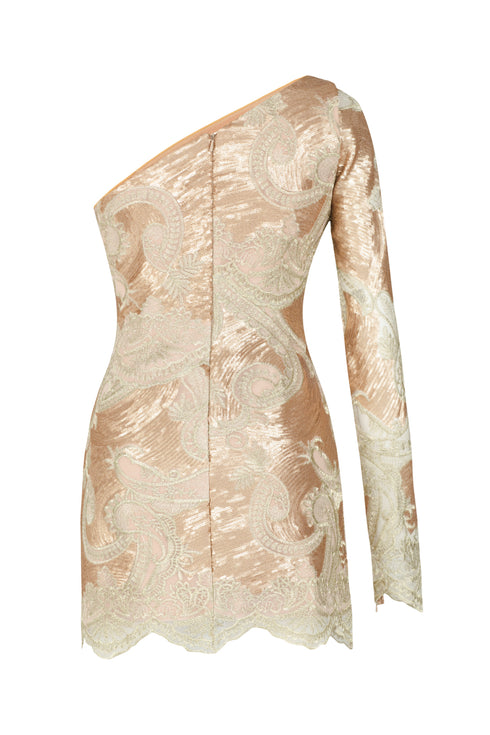 One Sleeve Bronz Shine Mini Dress