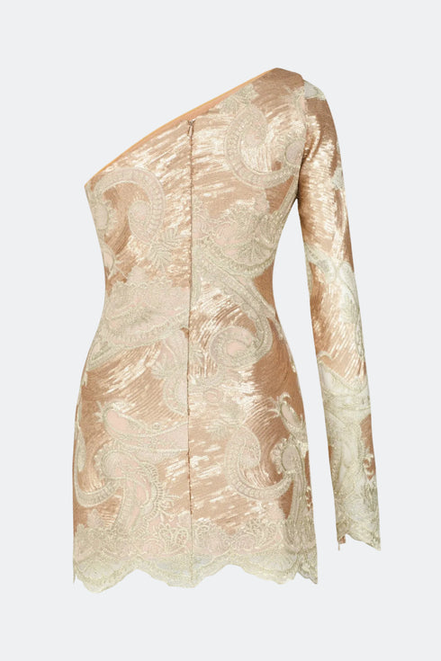 One Sleeve Bronz Shine Mini Dress